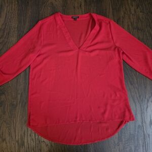 Express Vibrant Red V-Neck Blouse